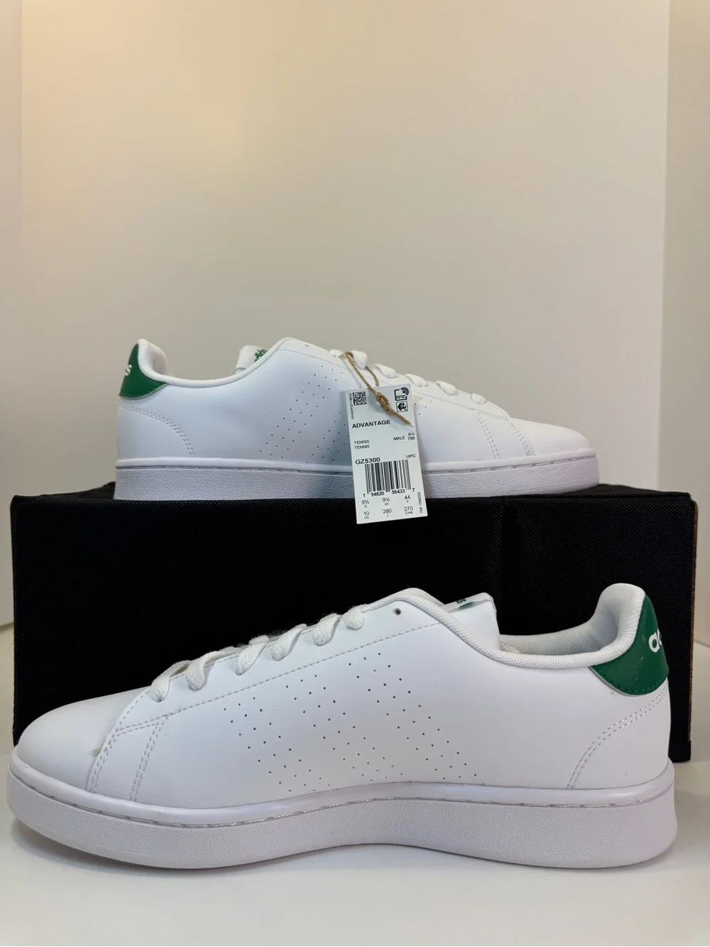 adidas Advantage Men’s Size 10 White Green Casual Tennis Sneakers GZ5300